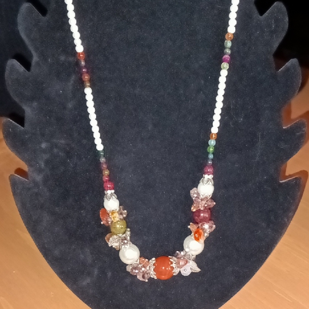 Red and Orange Beaded Necklace with Asymmetrical Design